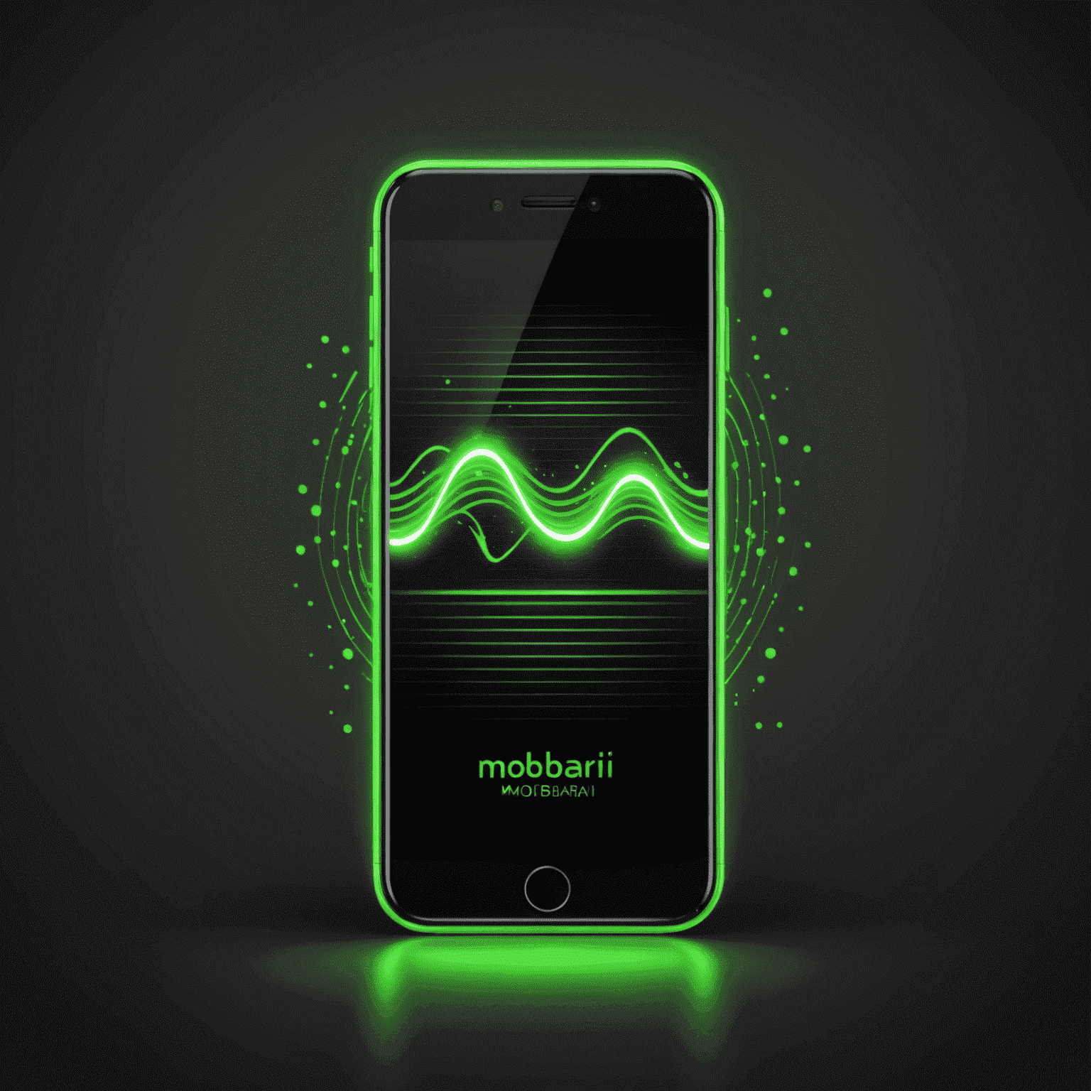 mobibari_com logo - a stylized neon green mobile phone icon with signal waves