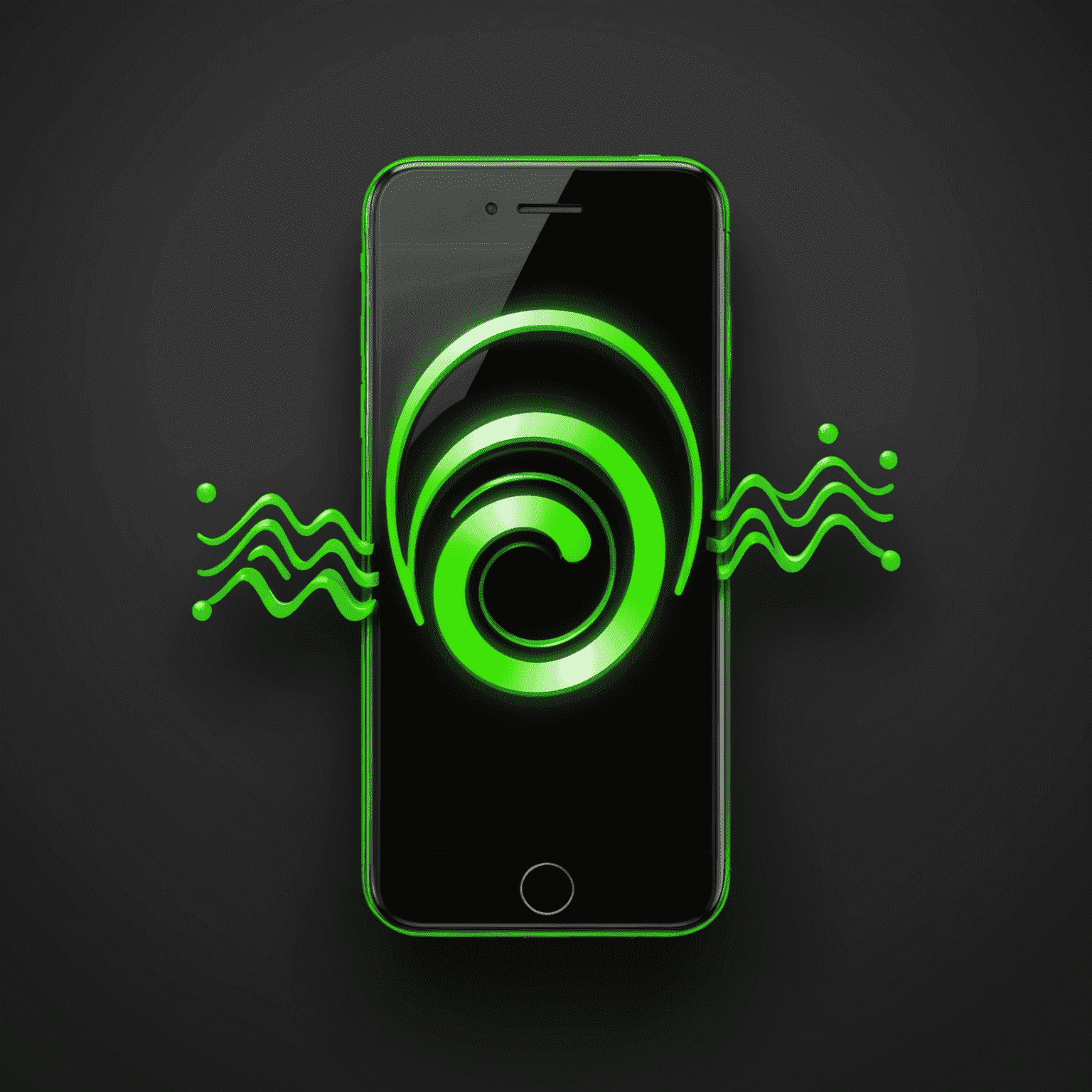 mobibari_com logo - a stylized neon green mobile phone icon with signal waves