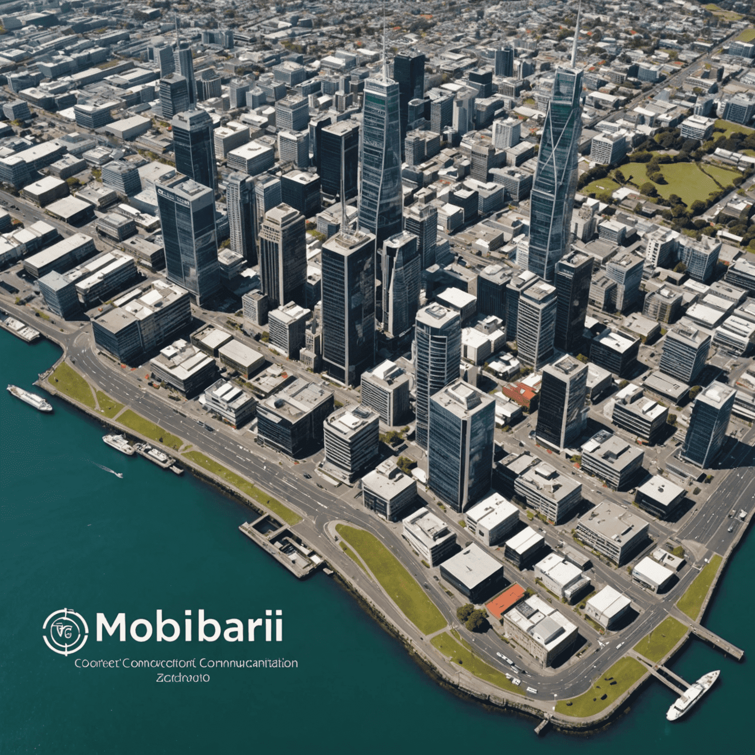 Map showing the location of MobiBari Communication office in Auckland, New Zealand. The map highlights the office at 123 Connectivity Street with surrounding landmarks and major roads.