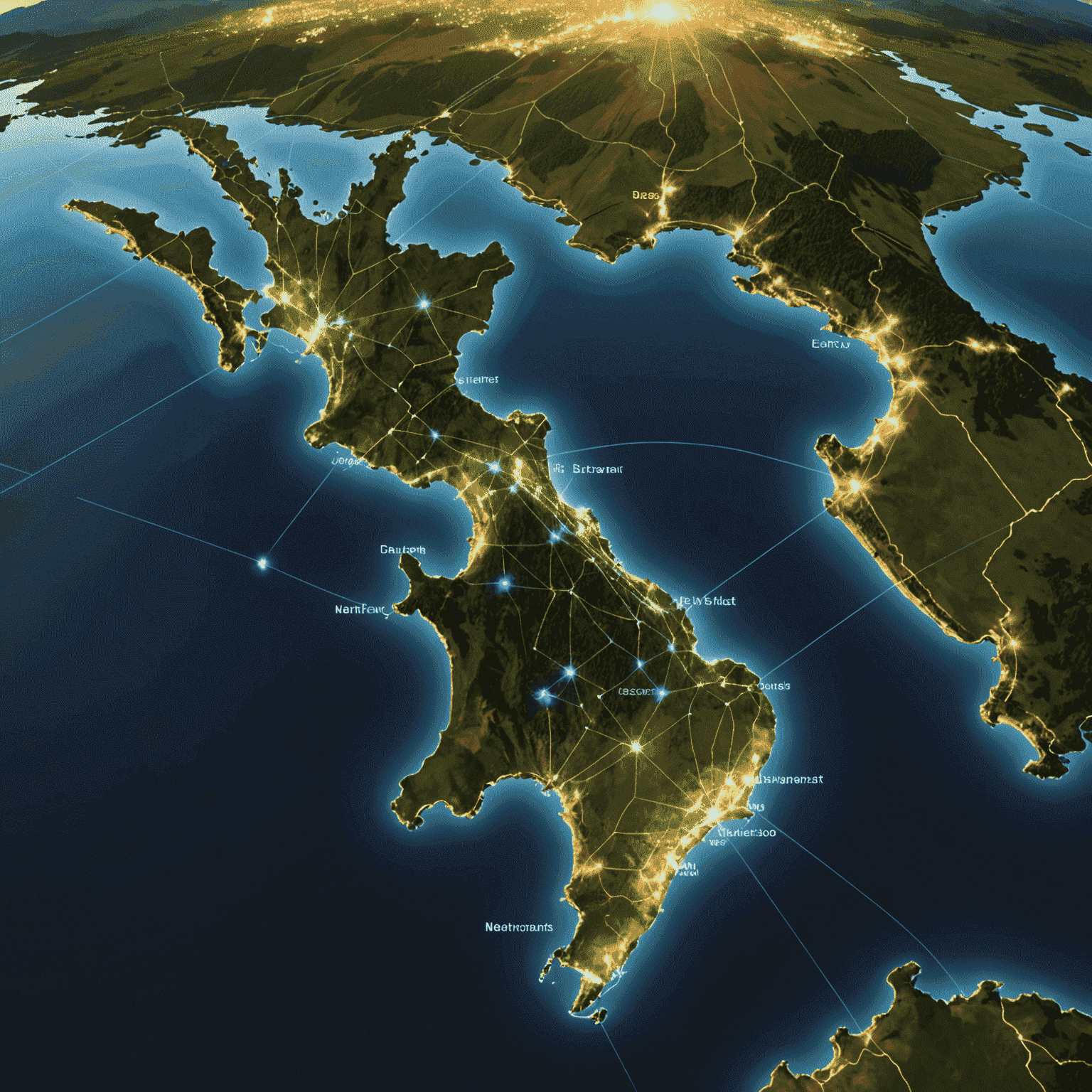 Map of New Zealand with glowing 5G towers and network connections, showcasing the expansion of 5G coverage across the country