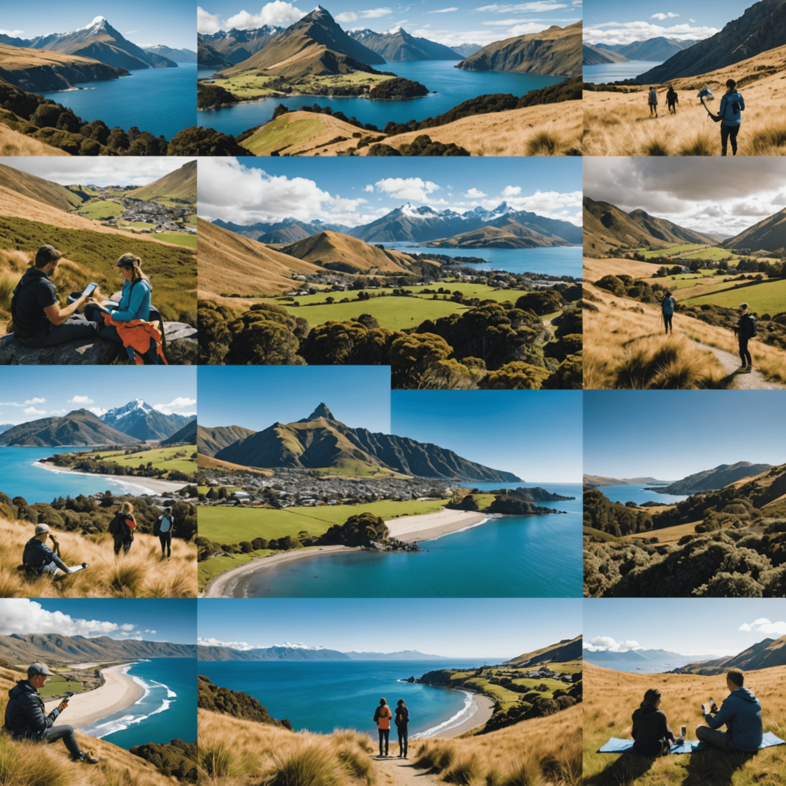 A collage showcasing New Zealand's diverse landscapes including mountains, beaches, and cities, with people using mobile phones to stay connected. The image emphasizes the nationwide coverage of our voice plans.