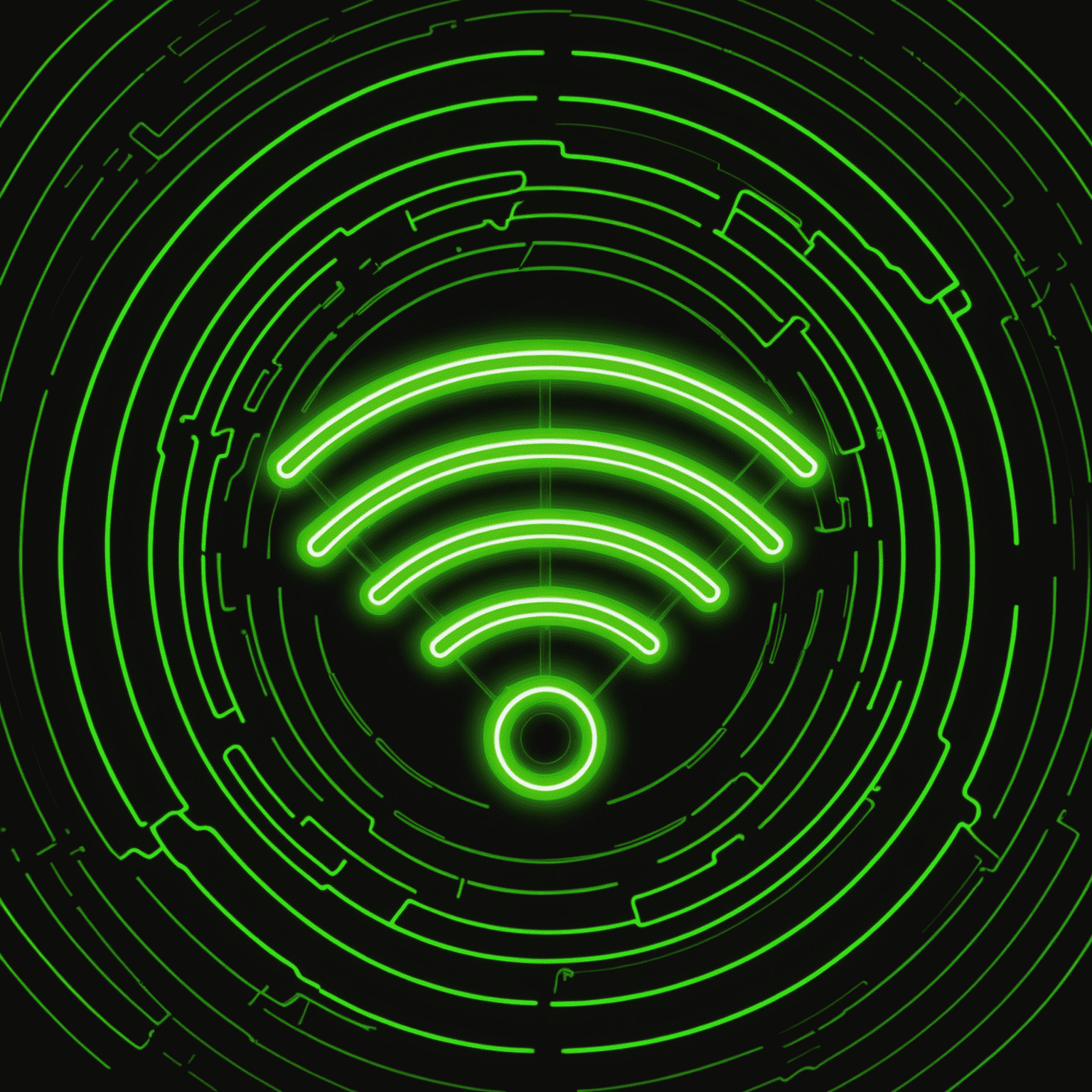 A neon green wifi symbol with speed lines, illustrating high-speed data packages across New Zealand